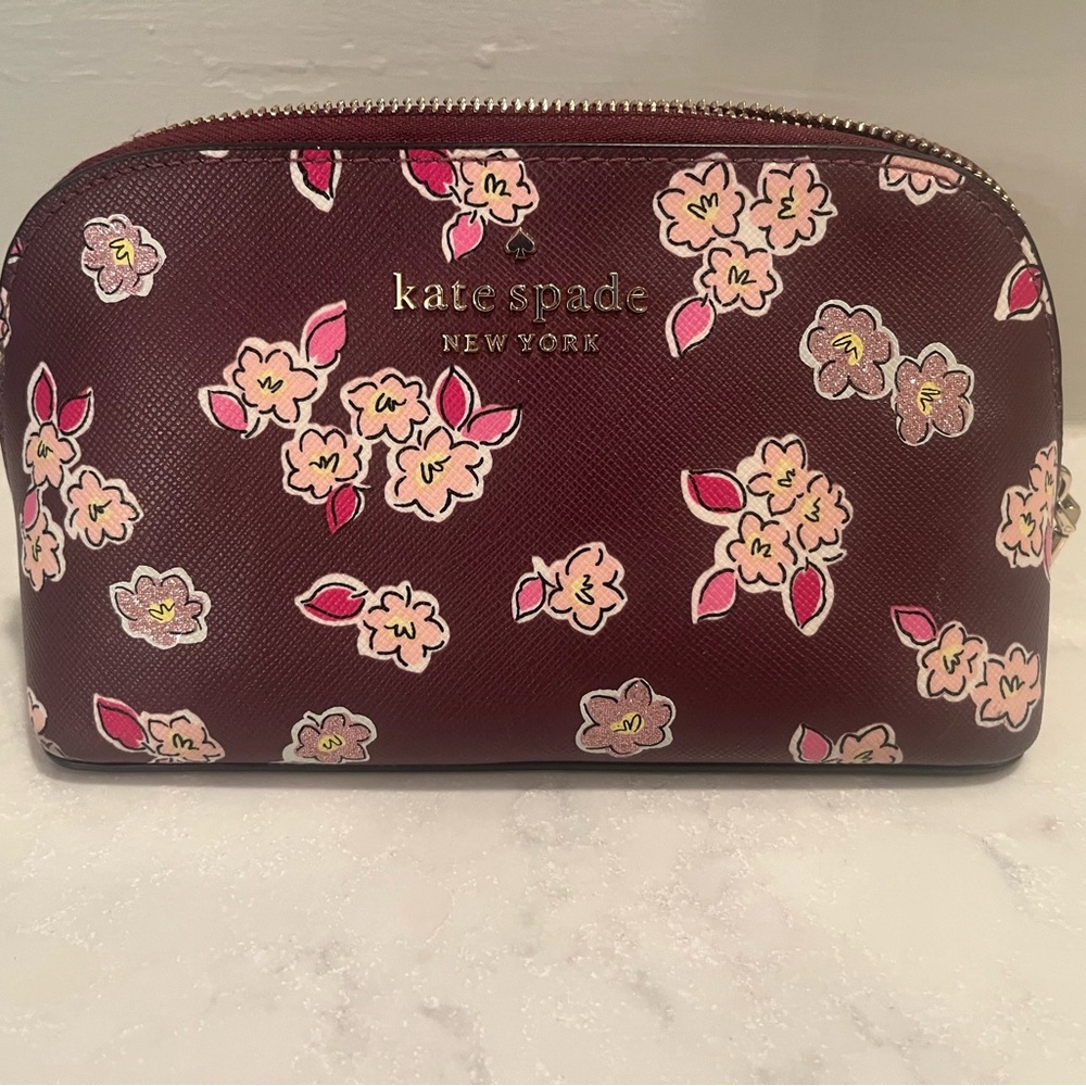 Kate Spade Floral Cosmetic Bag - Burgundy and Pink